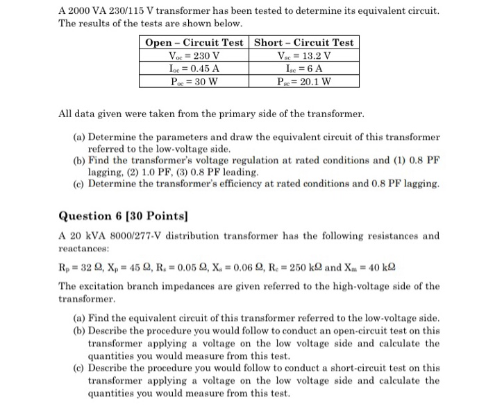 Solved A 2000 VA 230 115 V Transformer Has Been Tested To Chegg