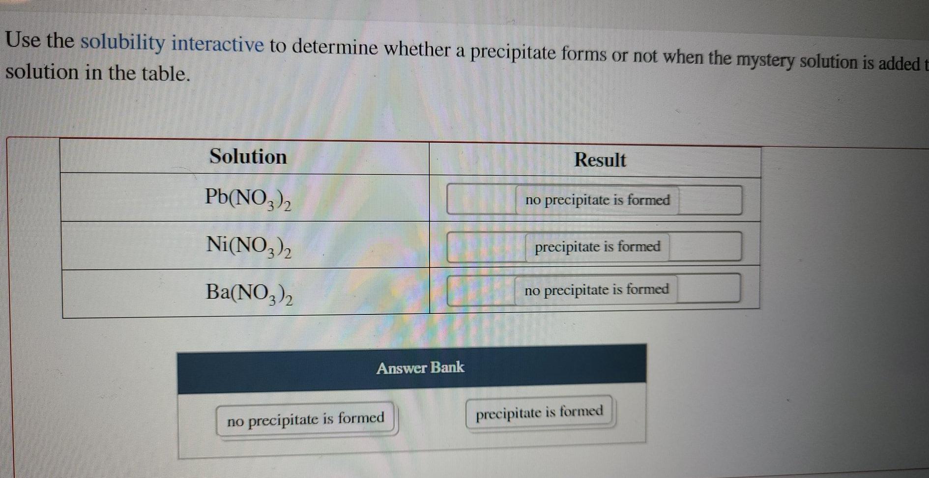 Solved Use The Solubility Interactive To Determine Whether A Chegg