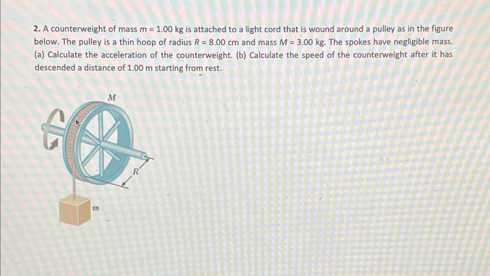 Solved A Counterweight Of Mass M 1 00kg Is Attached To A Chegg