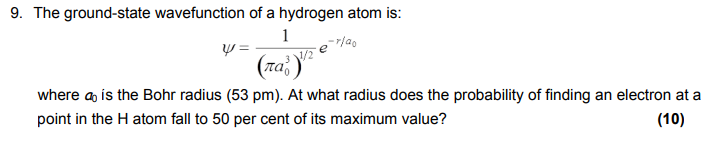 Solved The Ground State Wavefunction Of A Hydrogen Atom Chegg