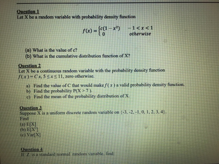 Solved Question 1 Let X Be A Random Variable With Chegg