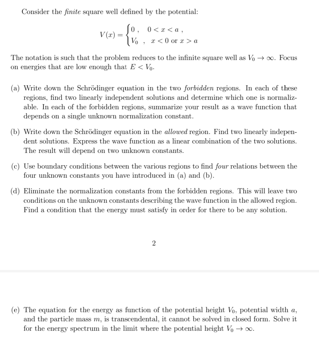 Solved Consider The Finite Square Well Defined By The Chegg