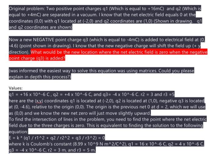 Solved Original Problem Two Positive Point Charges Q1 Chegg