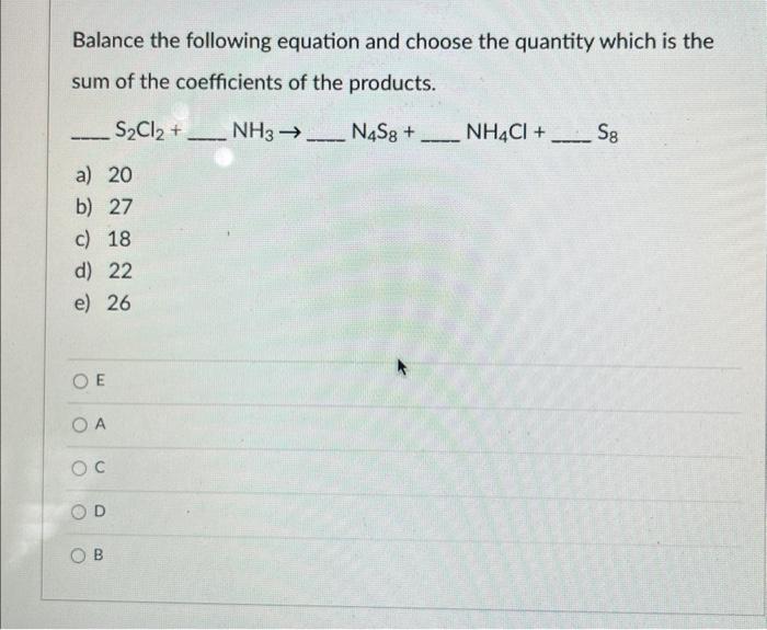 Solved Balance The Following Equation And Choose The Chegg