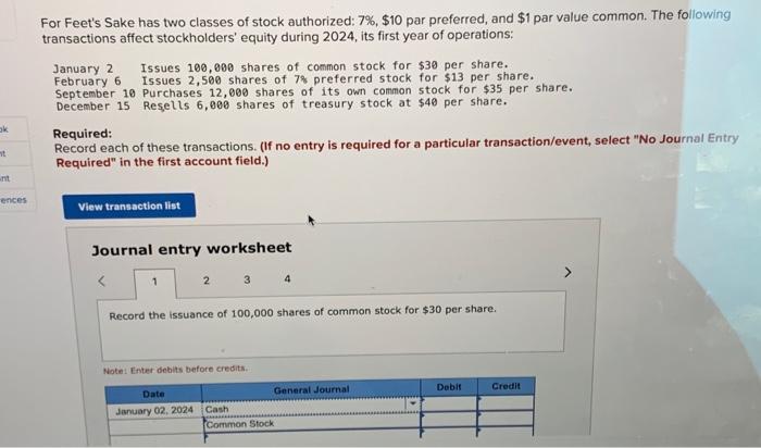 For Feet S Sake Has Two Classes Of Stock Authorized Chegg