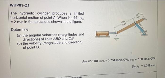 Solved WHP01 Q1 The Hydraulic Cylinder Produces A Limited Chegg