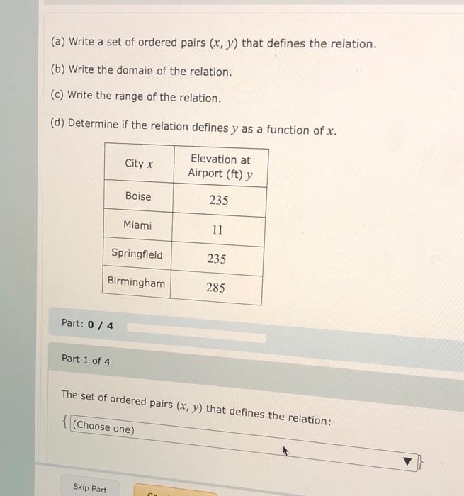 Solved A Write A Set Of Ordered Pairs X Y That Defines Chegg