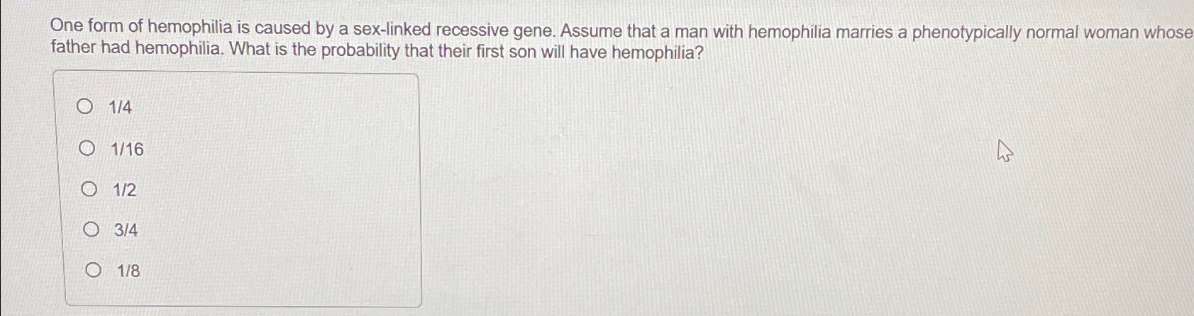 Solved One Form Of Hemophilia Is Caused By A Sex Linked Chegg