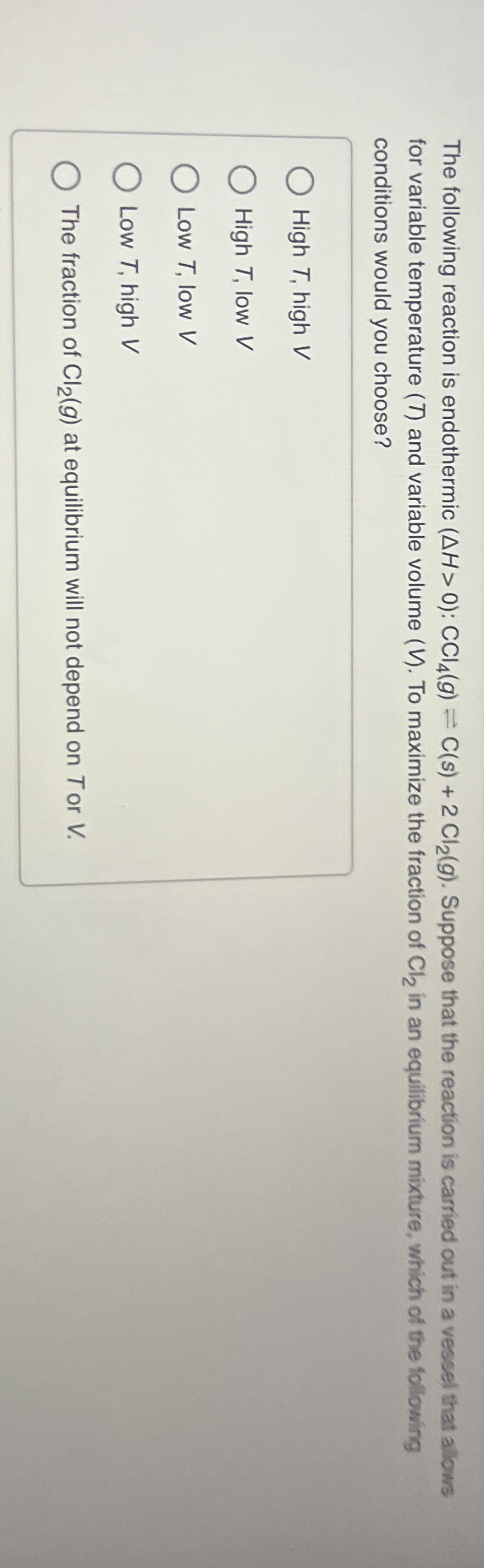 Solved The Following Reaction Is Endothermic Delta H G