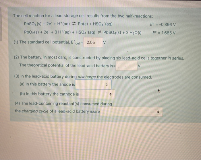 Solved The Cell Reaction For A Lead Storage Cell Results Chegg