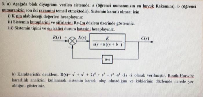 Solved 3 a Apagıda blok diyagramı verilen sistemde a Chegg