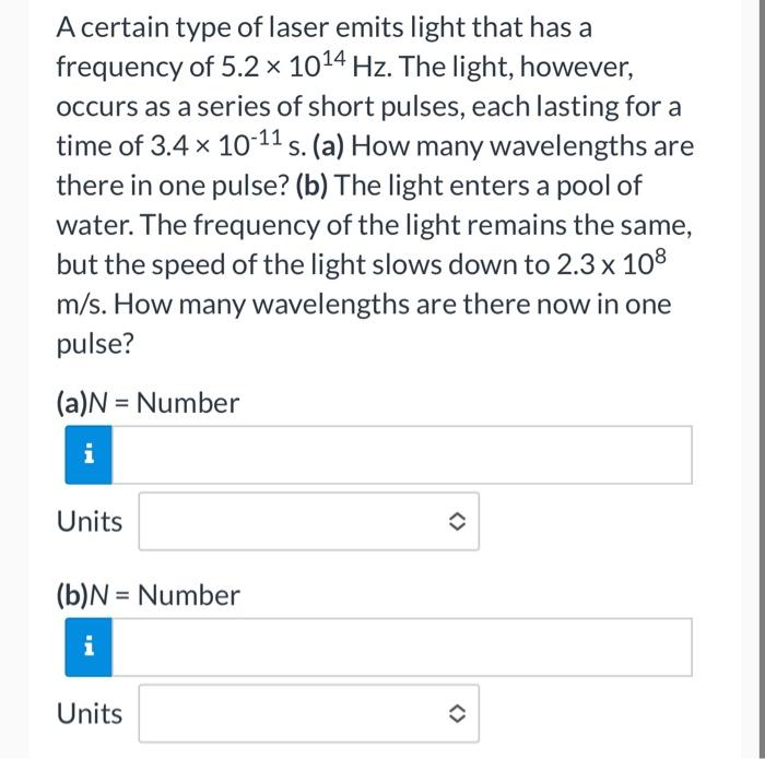 Solved A Certain Type Of Laser Emits Light That Has A Chegg