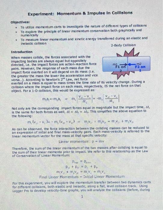 Solved M Mis On Experiment Momentum Impulse In Collisions Chegg