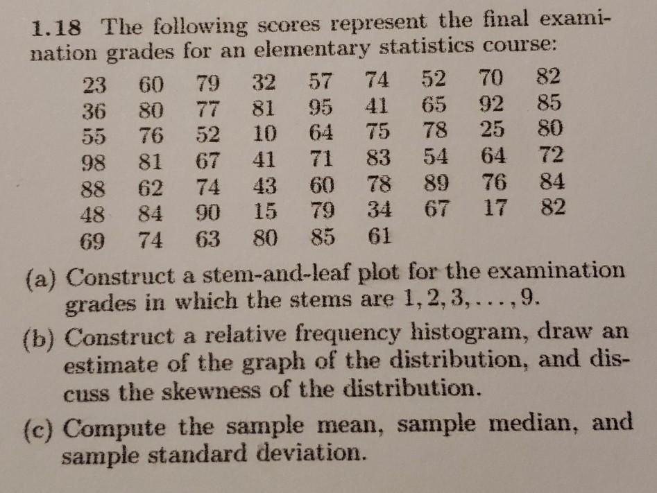 Solved 1 18 The Following Scores Represent The Final Exami Chegg