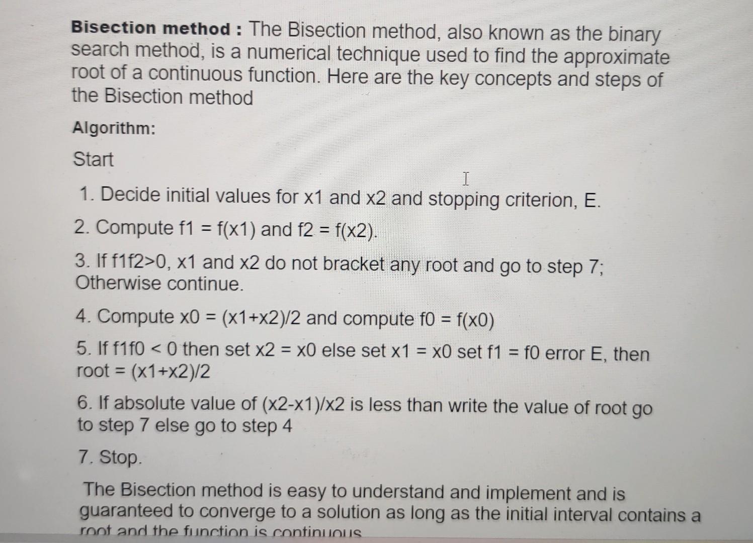 Solved Convert This Finding Root Bisection Method Flow Chart Chegg