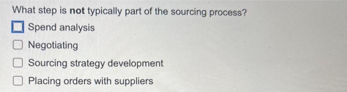 Solved What Step Is Not Typically Part Of The Sourcing Chegg