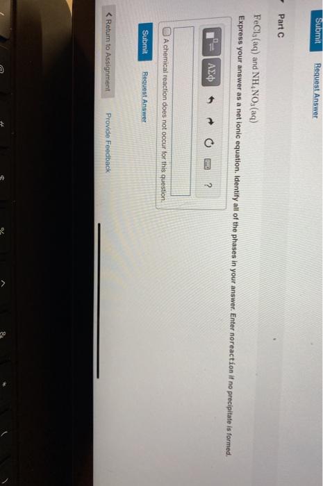 Solved Submit Request Answer Part C Fecl Aq And Nh No Aq Chegg