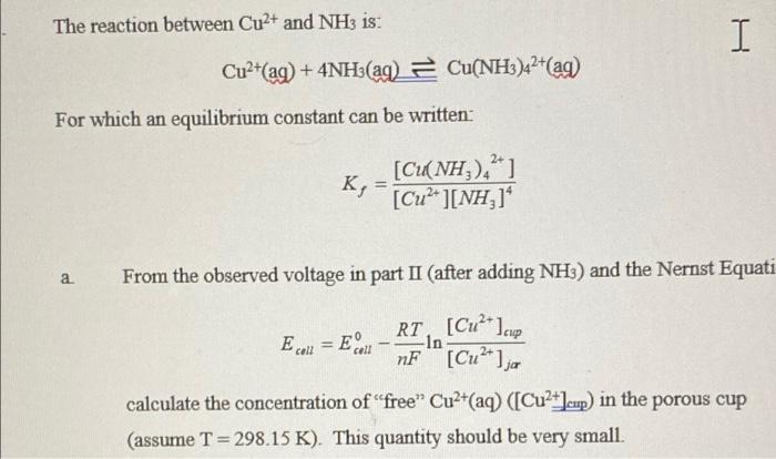 Solved The Reaction Between Cu And Nh Is I Cu Ag Chegg