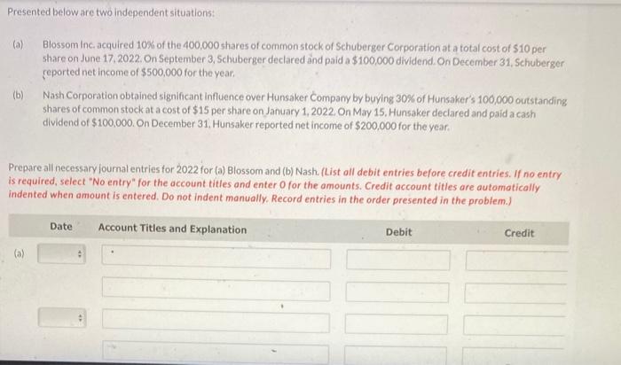 Solved Presented Below Are Two Independent Situations A Chegg