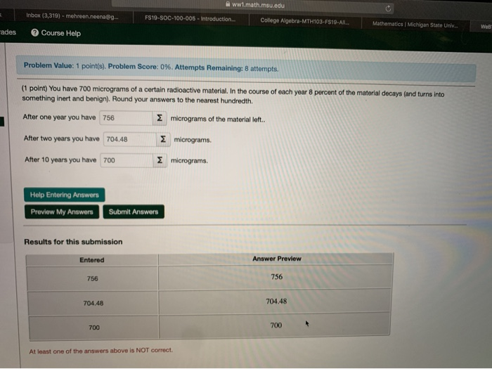 Solved A Ww Math Msu Edu Inbox 3 319 Mehreen Neena G Chegg