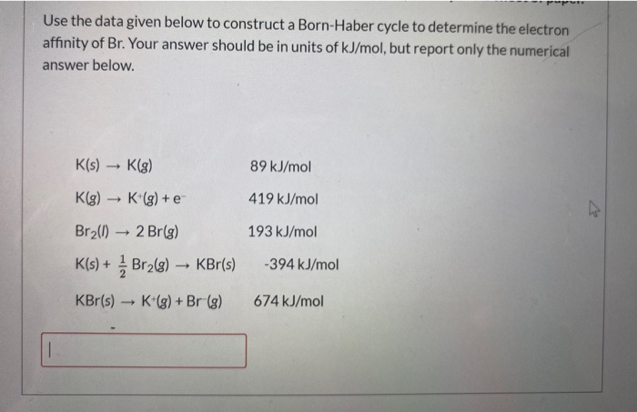 Solved Use The Data Given Below To Construct A Born Haber Chegg