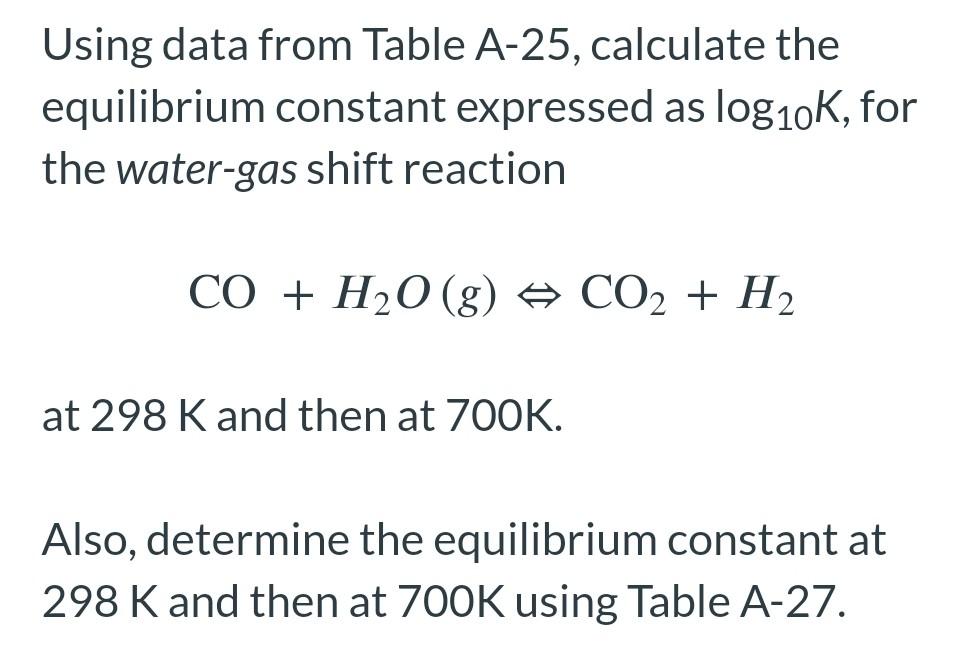 Using Data From Table A 25 Calculate The Equilibrium Chegg