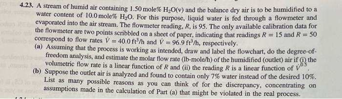 Solved 4 23 A Stream Of Humid Air Containing 1 50 Mole Chegg