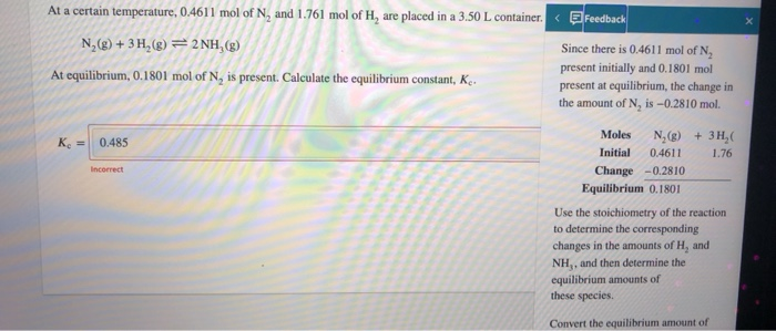 Solved At A Certain Temperature 0 4611 Mol Of N2 And 1 761 Chegg