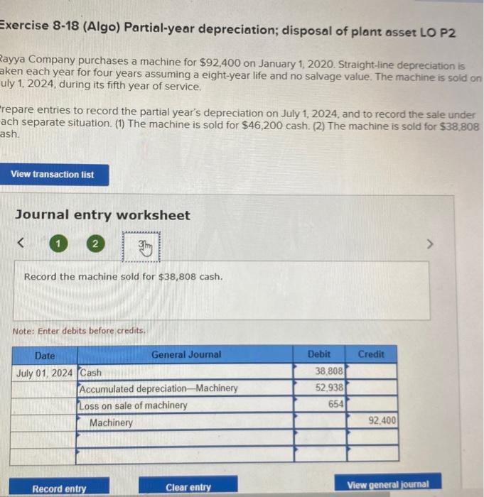 Solved Exercise Algo Partial Year Depreciation Chegg