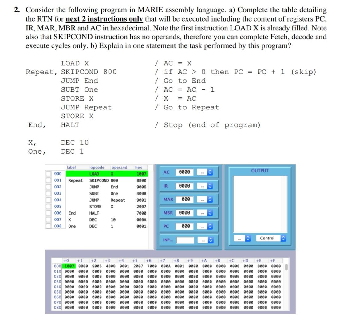 Solved 2 Consider The Following Program In MARIE Assembly Chegg