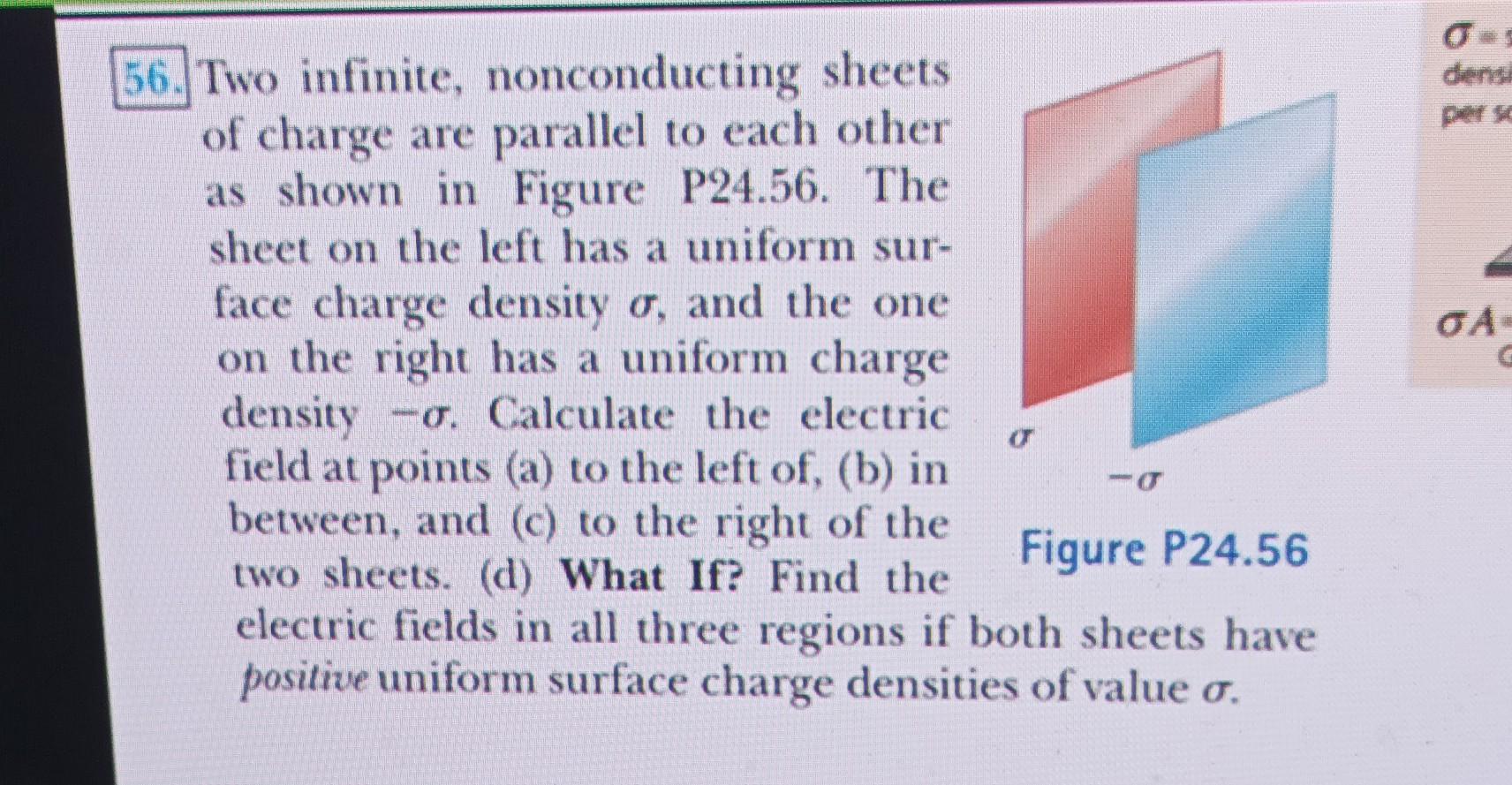 Solved 6 Two Infinite Nonconducting Sheets Of Charge Are Chegg