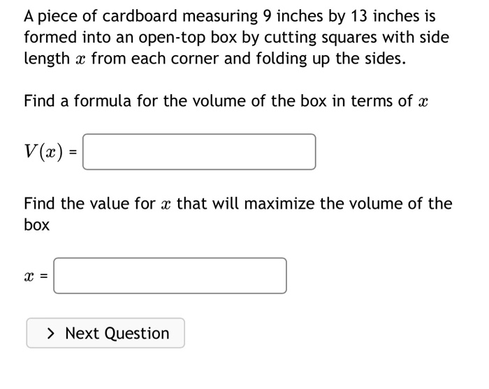 Solved A Piece Of Cardboard Measuring 9 Inches By 13 Inches Chegg