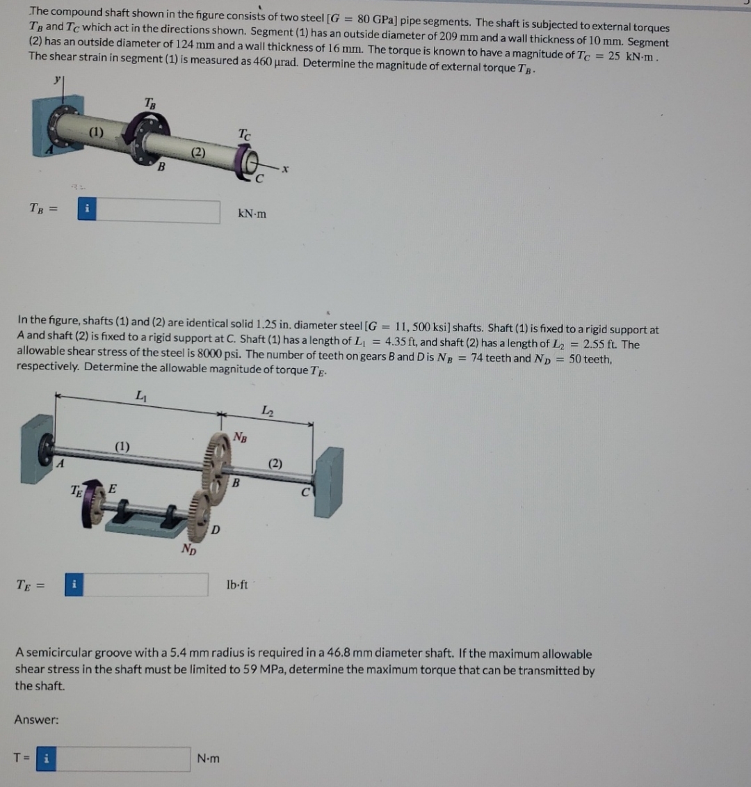 Solved The Compound Shaft Shown In The Figure Consists Of Chegg