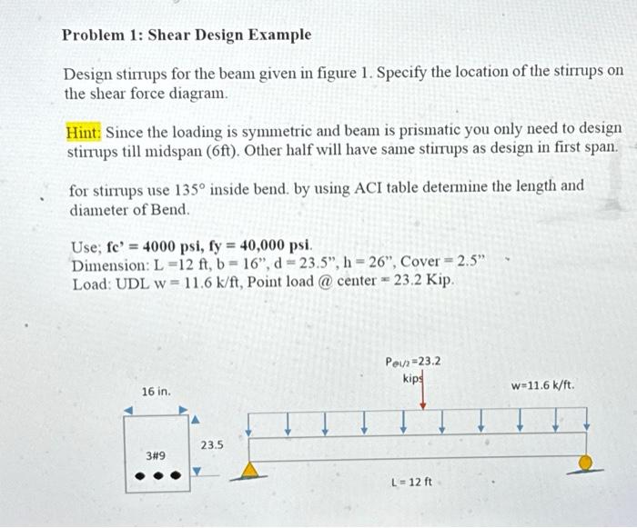 Solved Problem 1 Shear Design Example Design Stimups For Chegg