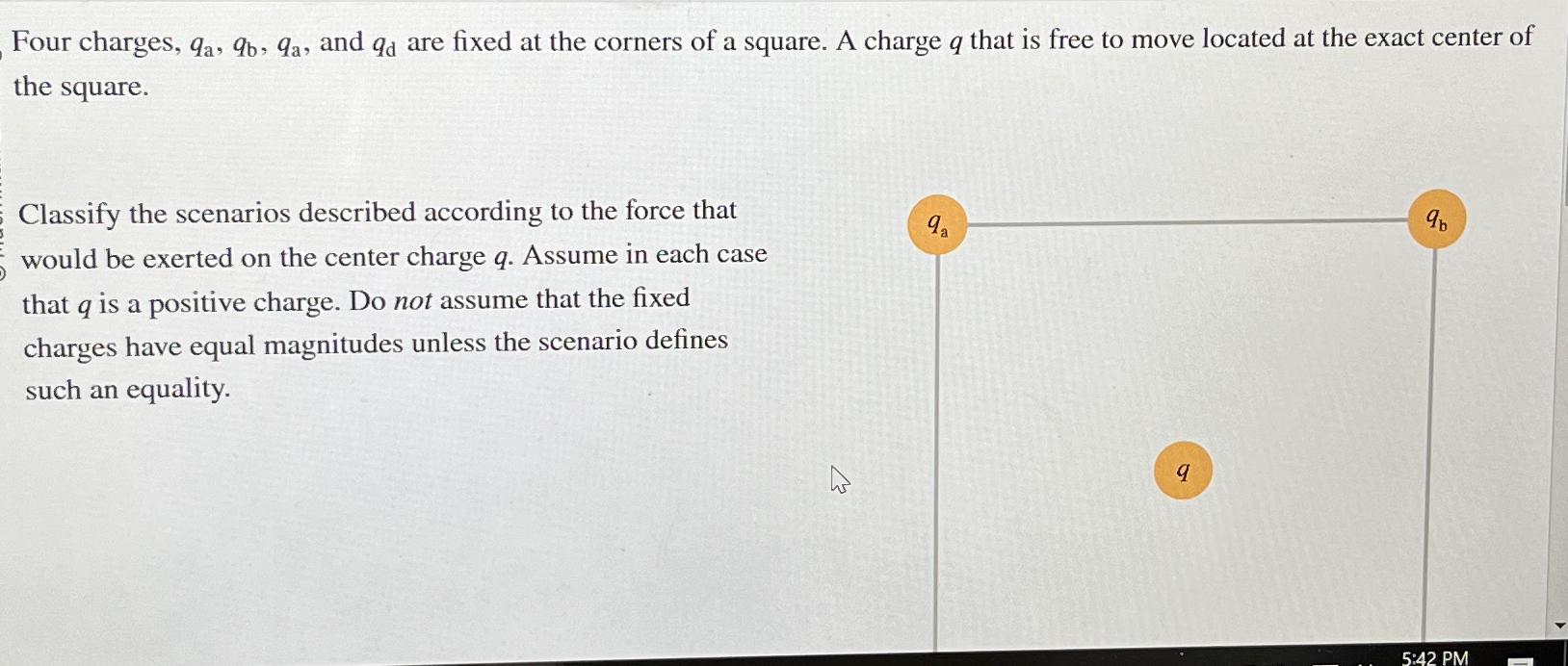 Solved Four Charges Qa Qb Qa And Qd Are Fixed At The Chegg