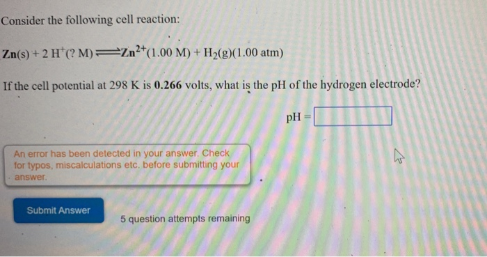 Solved Consider The Following Cell Reaction Zn S 2 H Chegg