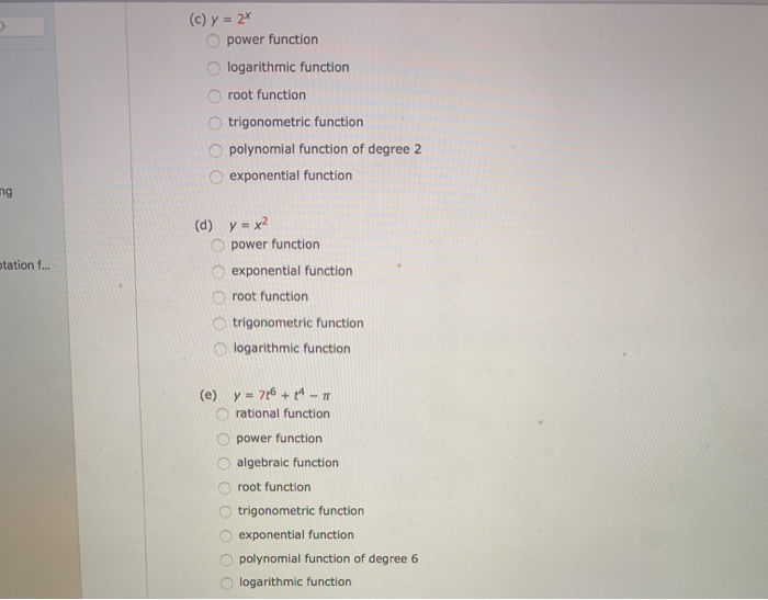 Solved Classify Each Function X 8 A Y X 8 Logarithmic Chegg