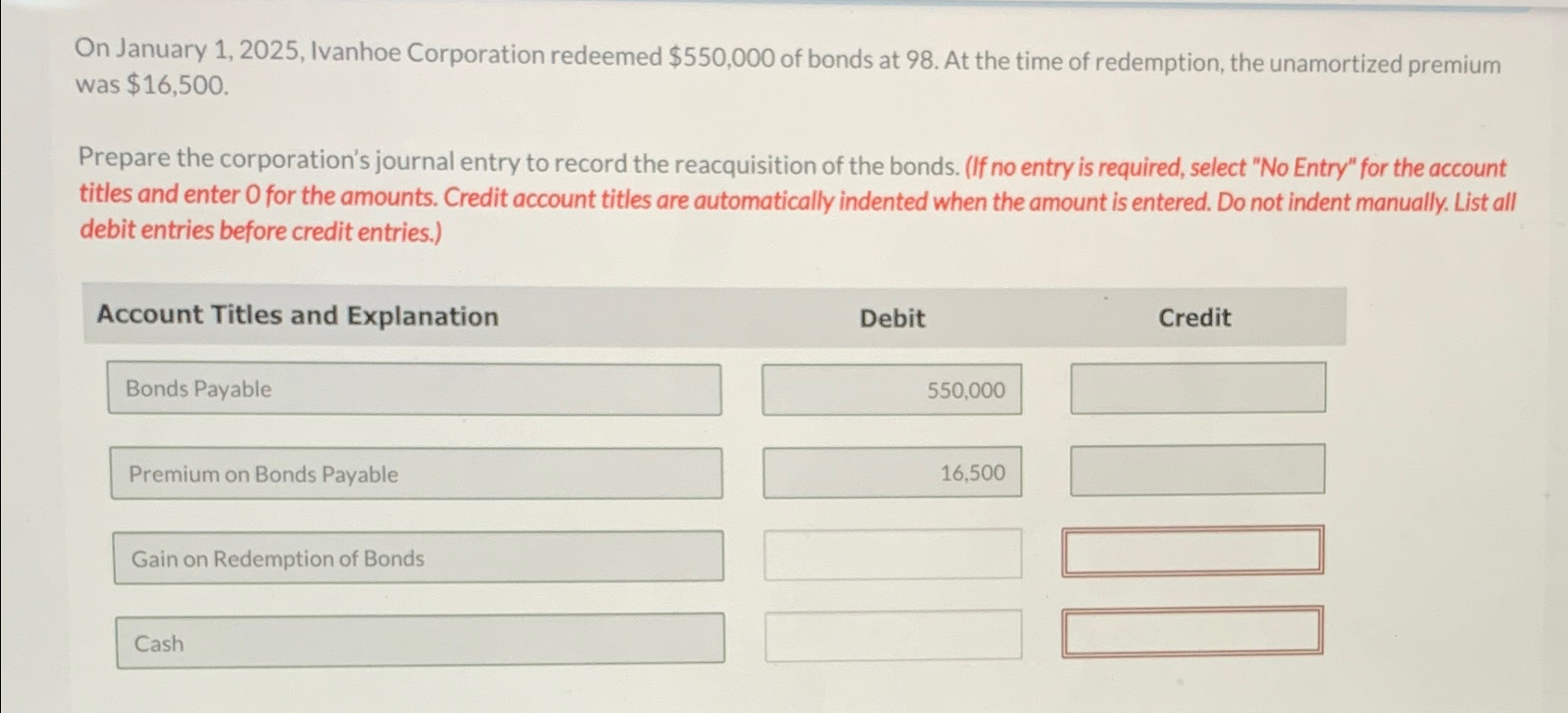 Solved On January 1 2025 Ivanhoe Corporation Redeemed Chegg