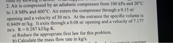 Solved Air Is Compressed By An Adiabatic Compressor From Chegg