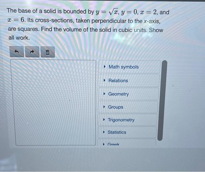 Solved The Base Of A Solid Is Bounded By Y X Y X And Chegg