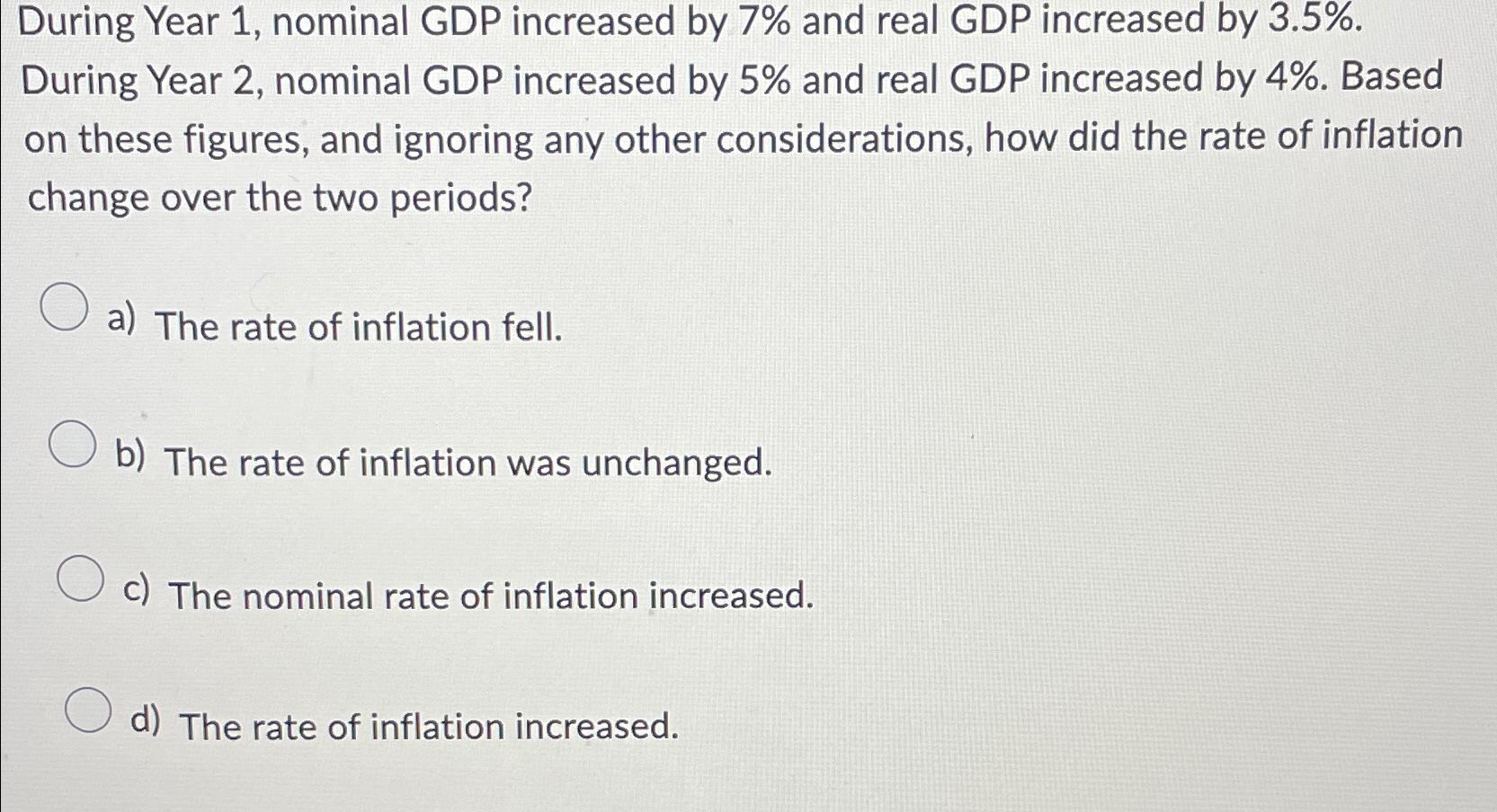 Solved During Year Nominal Gdp Increased By And Chegg