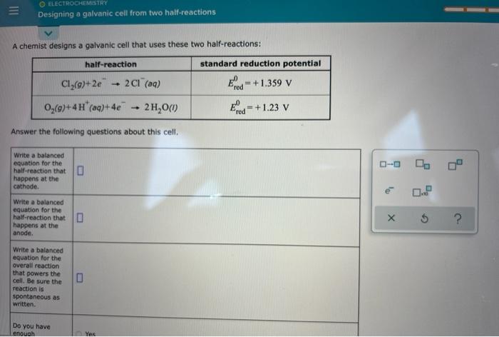 Solved Iii O Electrochemistry Designing A Galvanic Cell From Chegg