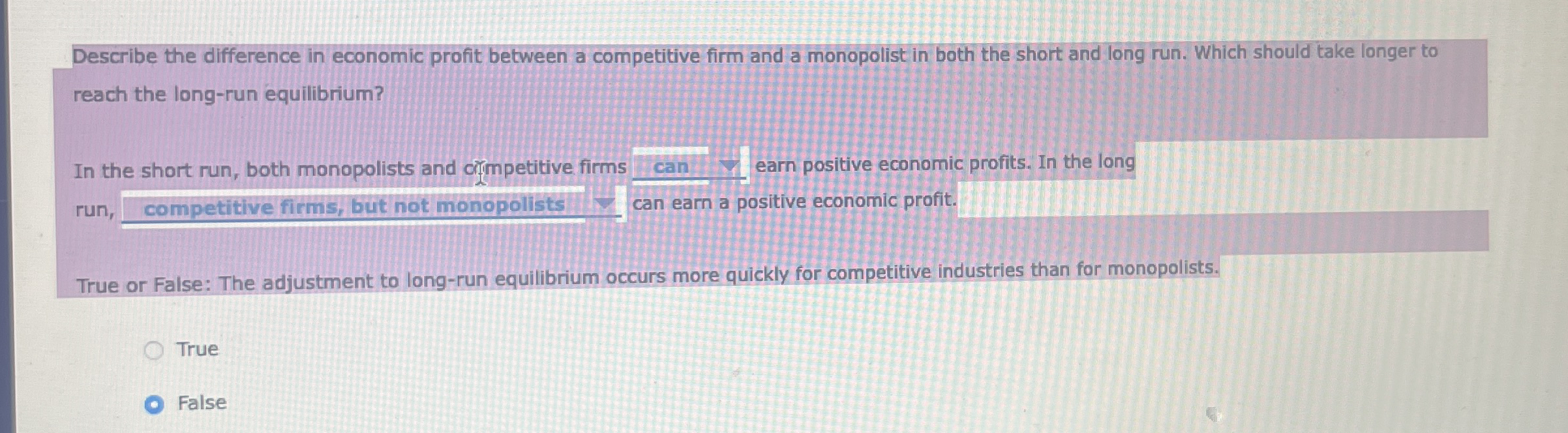 Solved Describe The Difference In Economic Profit Between A Chegg