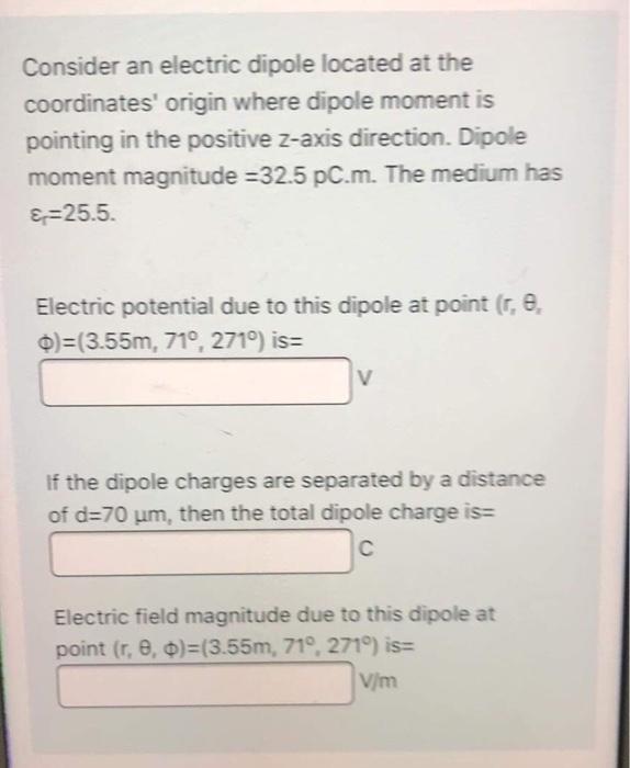 Solved Consider An Electric Dipole Located At The Chegg