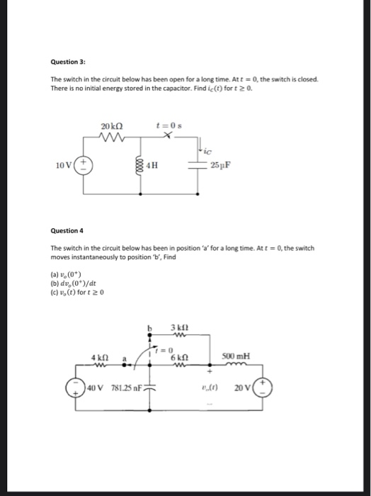 Solved Question 1 The Switch In The Circuit Below Has Been Chegg