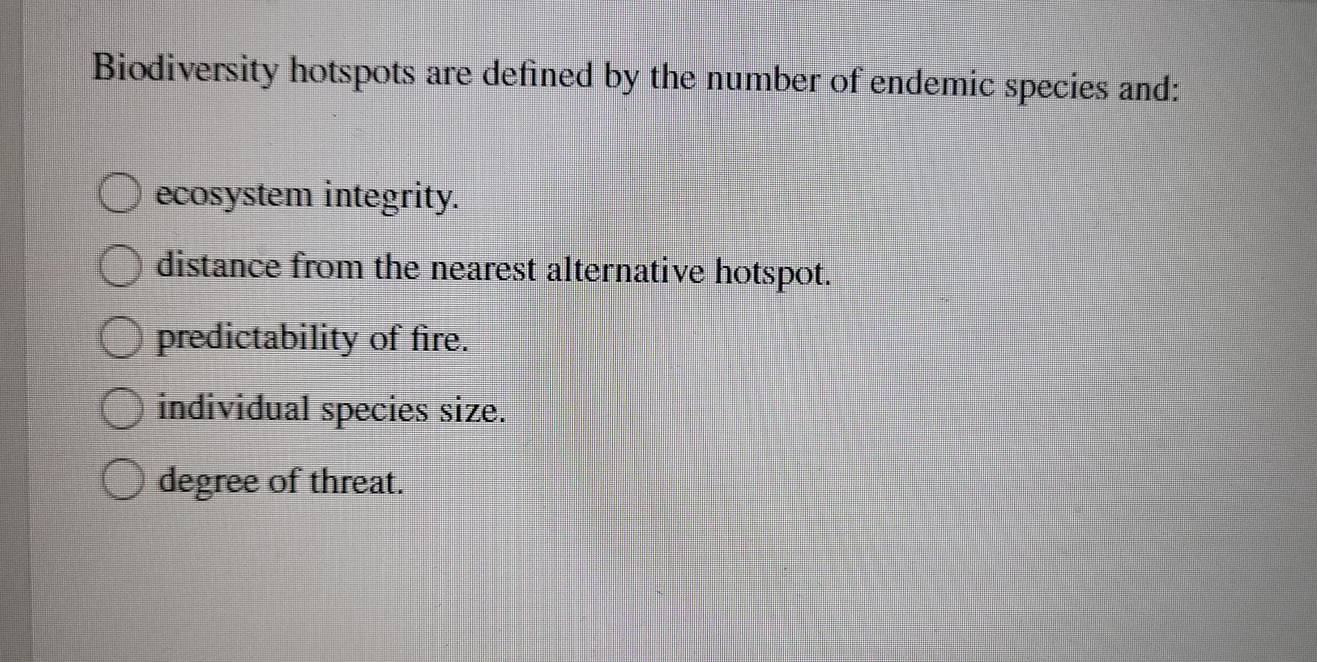 Solved Biodiversity Hotspots Are Defined By The Number Of Chegg