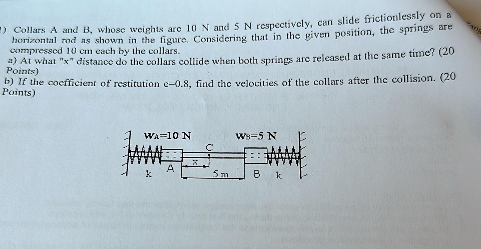 Solved Collars A And B Whose Weights Are N And N Chegg