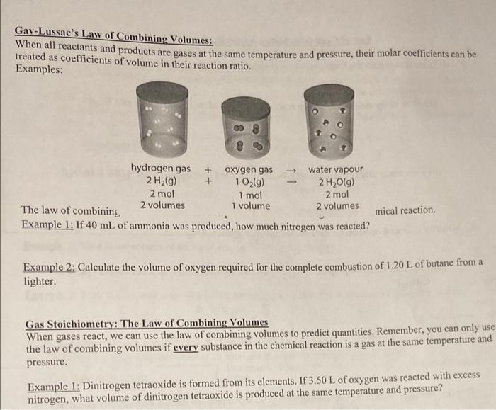 Solved Gay Lussac S Law Of Combining Volumes When All Chegg