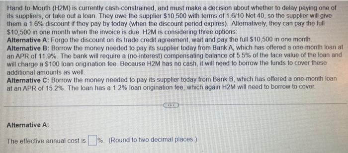 Solved Calculate The Effective Annual Rate For Alternative Chegg