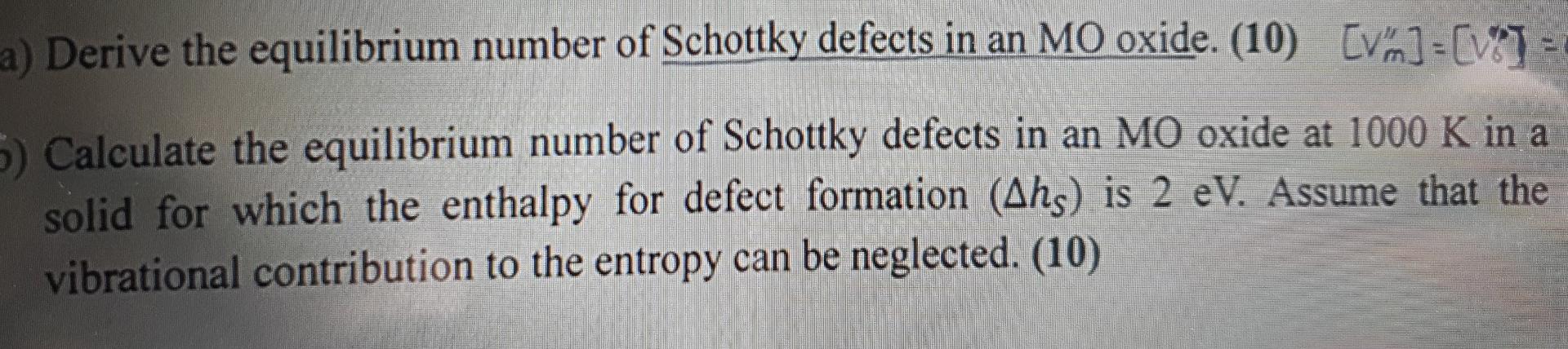 Solved A Derive The Equilibrium Number Of Schottky Defects Chegg